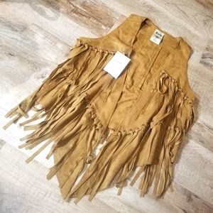NWT Vocal Brown Suede All Over Fringe Vest with Studs Size Small